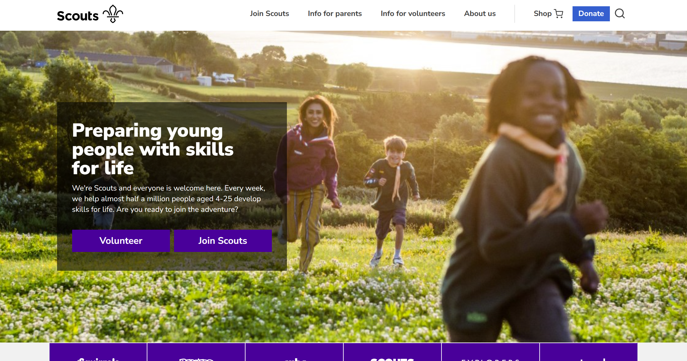 Screenshot of the scout association website.